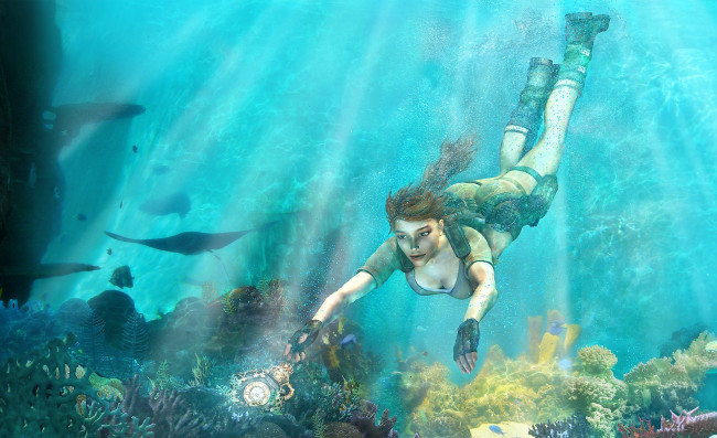 Обои картинки фото видео игры, lara croft tomb raider,  anniversary, лара, крофт, море, дно