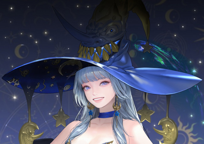 Обои картинки фото аниме, магия,  колдовство,  halloween, девушка