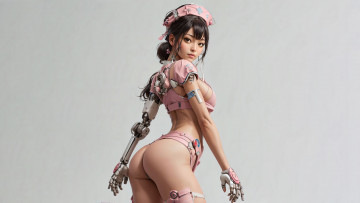 Картинка фэнтези роботы +киборги +механизмы нейросети графика нейроарт ai art нейронные сети рисунки нейро искусство девушка киборг