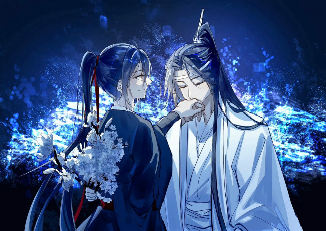 Обои картинки фото аниме, mo dao zu shi, вэй, усянь, лань, ванцзи, букет