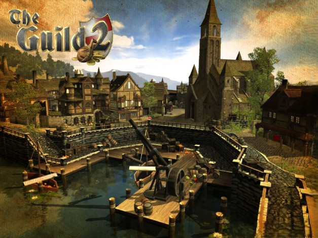 Обои картинки фото видео игры, the guild 2, город, техника, озеро