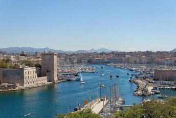 Картинка марсель франция города панорамы дома башня река катера