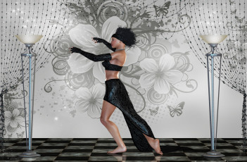 Картинка 3д графика people люди цветы светильники девушка