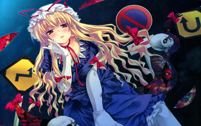 Обои картинки фото аниме, touhou, девушка, знаки, глаза