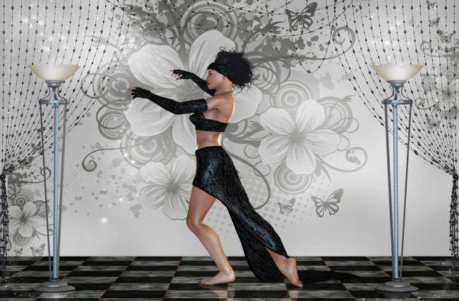 Обои картинки фото 3д, графика, people, люди, цветы, светильники, девушка