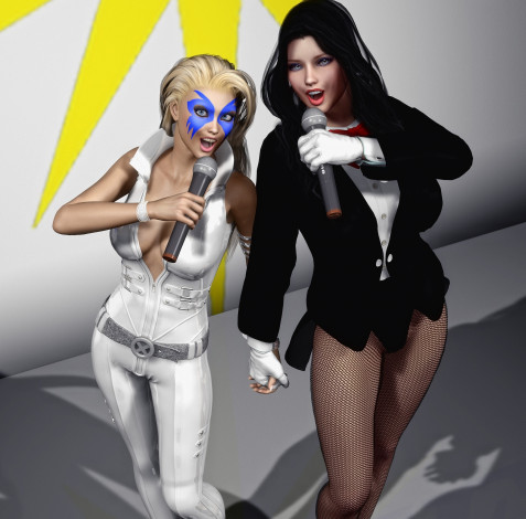 Обои картинки фото 3д графика, люди , people, микрофон, поют, девушки