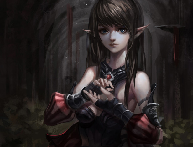 Обои картинки фото фэнтези, эльфы, девушка, ушки, руки, эльфийка, baka, арт