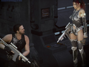 Картинка 3д+графика фантазия+ fantasy девушка взгляд фон оружие мужчина