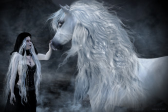 Картинка 3д+графика фантазия+ fantasy лошадь фон взгляд девушка