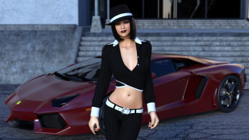 Картинка автомобили 3d+car&girl автомобиль фон взгляд девушка