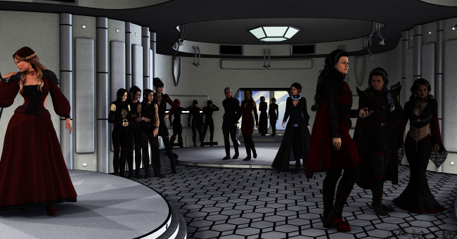 Обои картинки фото 3д графика, фантазия , fantasy, фон, взгляд, девушки