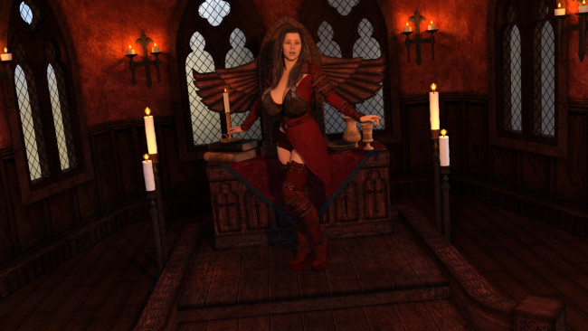 Обои картинки фото 3д графика, фантазия , fantasy, девушка, взгляд, фон, свечи