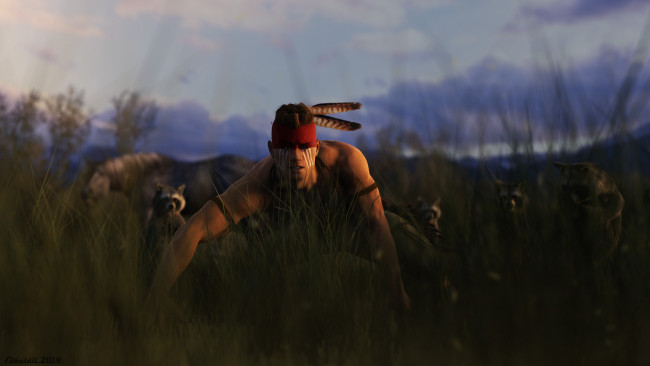 Обои картинки фото 3д графика, люди , people, мужчина, взгляд, фон, бурсуки