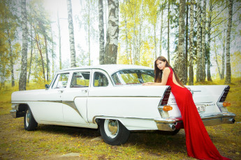 Картинка газ-+13+чайка автомобили -авто+с+девушками ретро автомобиль девушка чайка газ- 13 белый