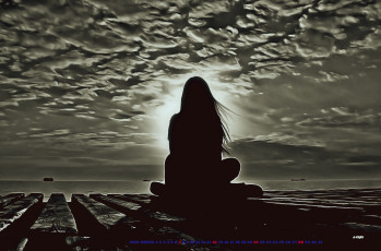 Картинка календари компьютерный+дизайн водоем силуэт девушка закат 2019 calendar