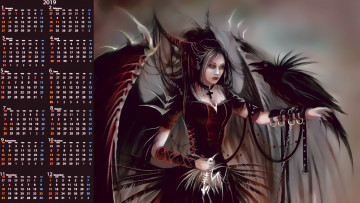 Картинка календари фэнтези существо calendar женщина 2019 девушка крылья рога