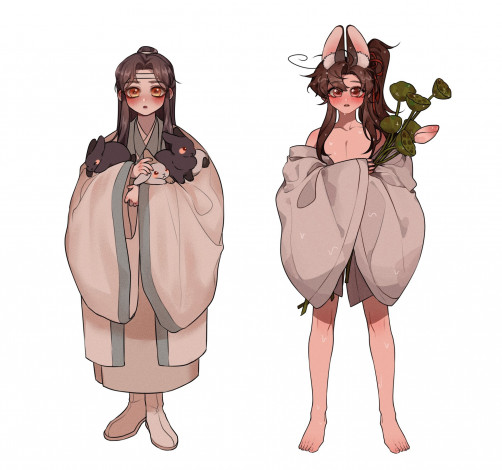 Обои картинки фото аниме, mo dao zu shi, вэй, усянь, лань, ванцзы, кролики, лотосы