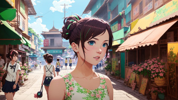 Картинка аниме город +улицы +интерьер +здания нейросети графика нейроарт ai art нейронные сети рисунки нейро искусство