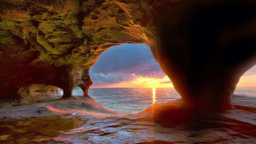 Картинка cave+at+lake+superior michigan природа реки озера cave at lake superior