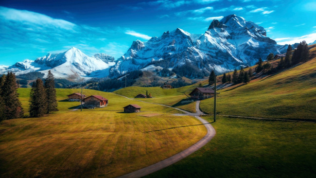 Обои картинки фото village, bernese alps, switzerland, города, - здания,  дома, bernese, alps