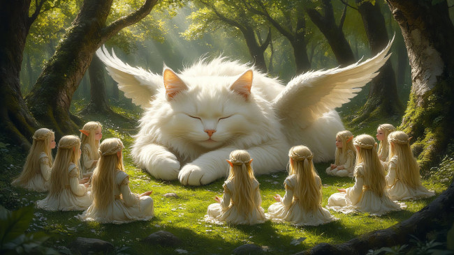 Обои картинки фото фэнтези, существа, нейросети, графика, нейроарт, ai, art, нейронные, сети, рисунки, нейро, искусство, нейрографика, graphics, neuroart, neural, networks, drawings, neuro, neurography, сказочная, кошка