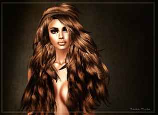 Картинка 3д графика portraits портрет волосы губы шарф девушка