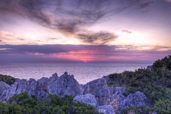 Картинка природа восходы закаты сиреневый вода солнце камни