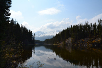 Картинка virl lake jasper national park природа реки озера озеро лес