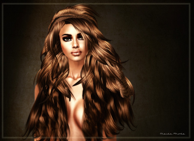 Обои картинки фото 3д, графика, portraits, портрет, волосы, губы, шарф, девушка