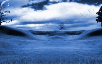 Картинка рисованные природа планеты туччи дерево холмы поле