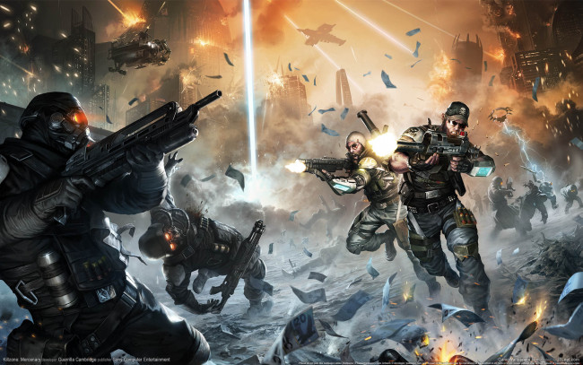 Обои картинки фото killzone, mercenary, видео, игры, бой, деньги, купюры, сражение, солдаты, оружие, лучи