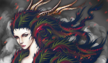 Картинка фэнтези существа дым девушка арт art