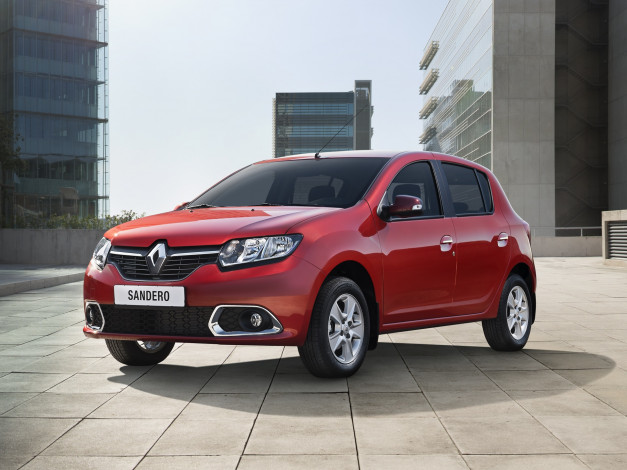 Обои картинки фото автомобили, renault, sandero, ru-spec, 2014г, красный