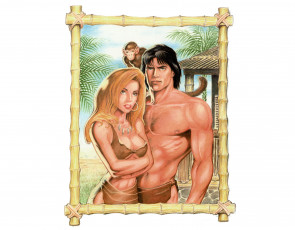 Картинка рисованное комиксы девушка взгляд фон мужчина обезьяна картина