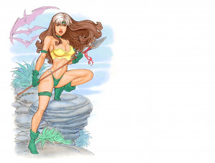 Картинка рисованное комиксы девушка взгляд копьё фон