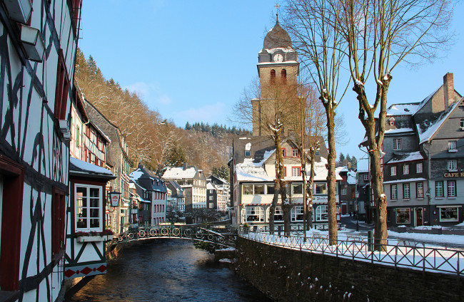 Обои картинки фото города, - улицы,  площади,  набережные, мост, река, дома, улицы, зима