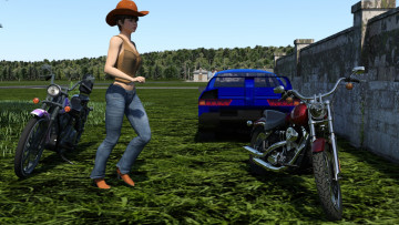 Картинка 3д+графика люди-авто мото+ people-+car+ +moto взгляд фон девушка