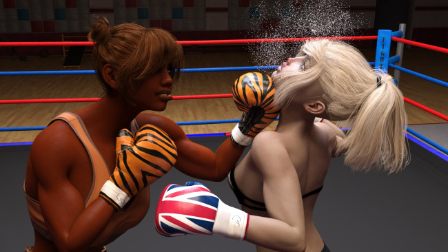 Обои картинки фото 3д графика, спорт , sport, девушки, бокс, ринг, фон, взгляд