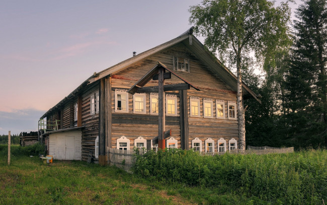 Обои картинки фото города, - здания,  дома, печище, вечер, лето, архангельская, область, деревня