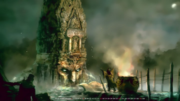 Картинка календари фэнтези сооружение огонь жест скульптура calendar 2019