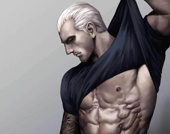 Обои картинки фото рисованное, aenaluck, мужчина, блондин, торс, футболка, тату