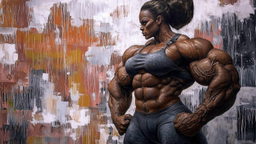 Картинка рисованное люди женщина негритянка мышцы топ штаны абстракция