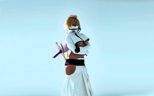 Обои картинки фото девушки, nonsummerjack, образ, косплей, наряд, костюм, маска, оружие