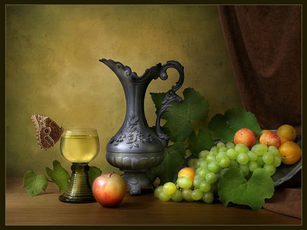 Обои картинки фото eduard, peter, still, life, classic, with, the, butterfly, еда, натюрморт
