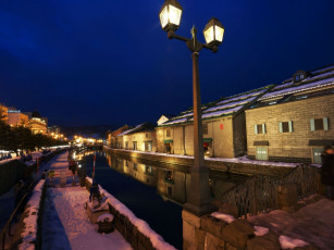 Картинка города огни ночного otaru japan