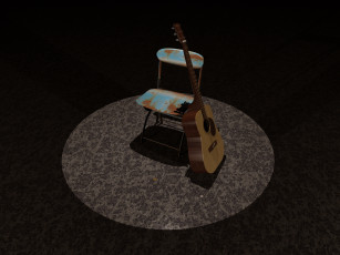 Картинка 3д графика realism реализм гитара стул