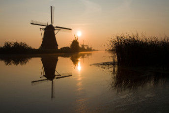 Картинка разное мельницы вечер камыш вода