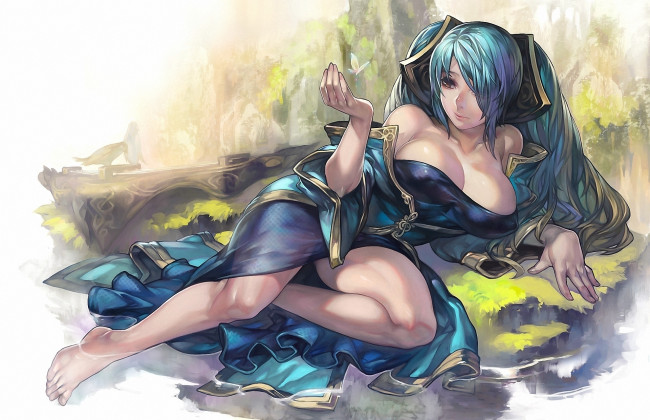 Обои картинки фото league, of, legends, видео, игры, бабочка, девушка, sona