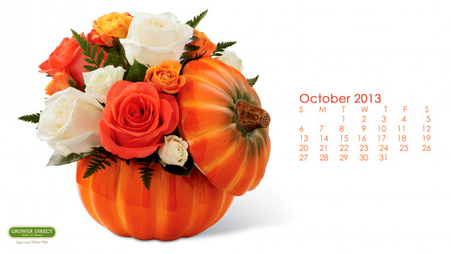 Обои картинки фото календари, цветы, розы, тыква