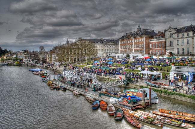 Обои картинки фото города, лондон, великобритания, дома, лодки, набережная